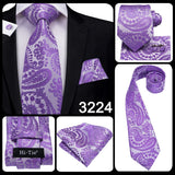 Hi-Tie – Cravate de mariage en soie violette unie à motif cachemire pour homme, ensemble de qualité avec boutons de manchette et mouchoir, cadeau tendance, livraison directe