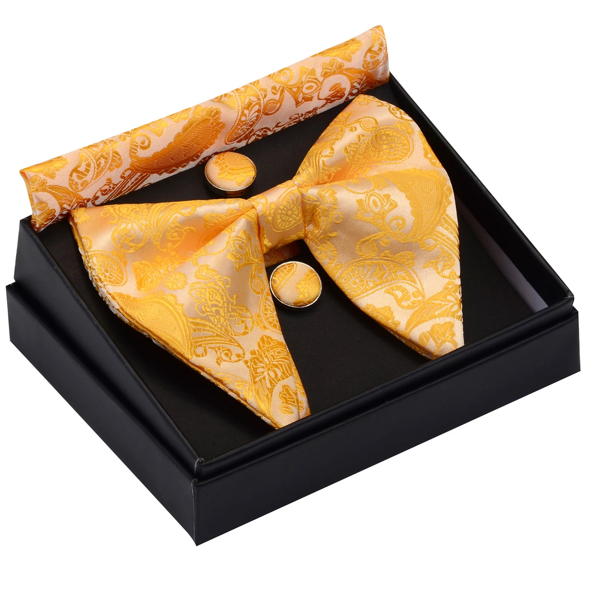 GUSLESON Ensemble de boutons de manchette et pochette pour homme, motif cachemire, bleu, rouge et jaune, avec boîte cadeau, cravate de mariage en soie pour homme