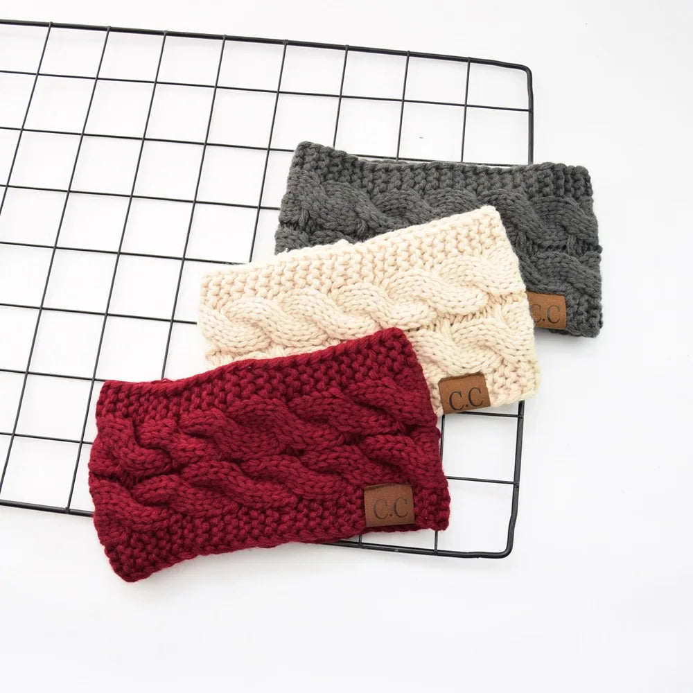 2024 Fashion Bohemia Winter Warm Knitted Headband Hair Accessories Women's CC Wool Wide Hairband Stretch Solid Hairband Headwear