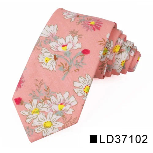 Nouvelle cravate florale pour hommes et femmes, cravate fine en coton pour mariage, cravates décontractées pour hommes, costumes classiques, cravates à imprimé floral