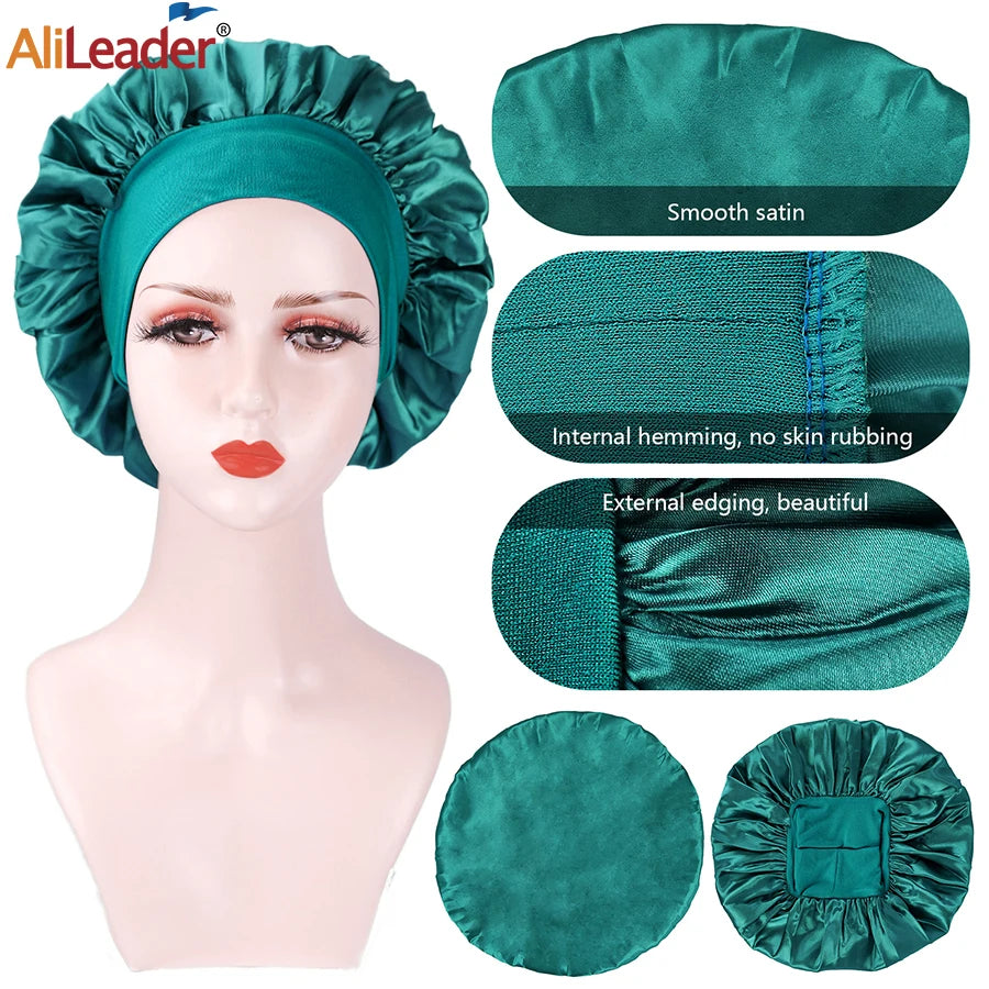 Bonnet de nuit en soie pour femme, noir, rose, violet, avec boucles naturelles bouclées, élastique large et souple, réglable