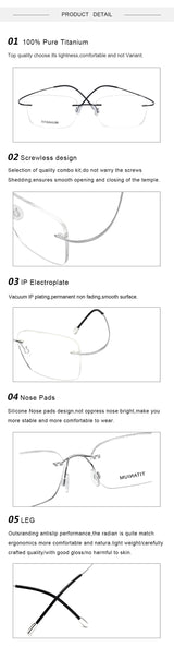 Krasivyy Pure Titanium Rimless Glasses Frame Men Prescription Eyeglasses Germany Women Myopia Optical Frame Screwless Eyewear