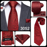 Hi-Tie Coffret cadeau cravate homme vin rouge bordeaux cachemire soie mariage cravate pour homme design tendance qualité mouchoir boutons de manchette livraison directe