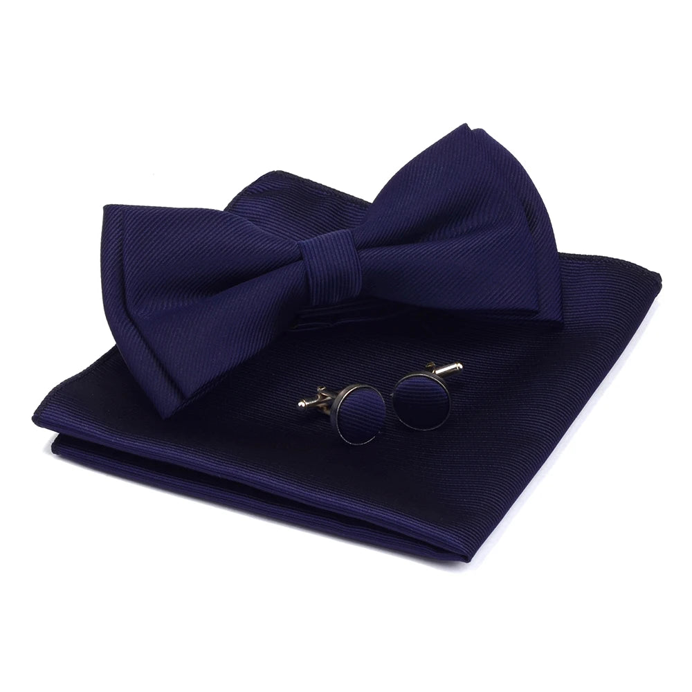 Ensemble de nœuds papillon solides de différentes tailles, haut et bas, nœud papillon uni pour homme, mouchoir, boutons de manchette, coffret cadeau pour hommes, cravates de mode de mariage