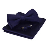 Ensemble de nœuds papillon solides de différentes tailles, haut et bas, nœud papillon uni pour homme, mouchoir, boutons de manchette, coffret cadeau pour hommes, cravates de mode de mariage