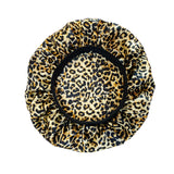 Leopard Print Satin Bonnet Cap Wide Rubber Band Nightcap Hair Care Hat