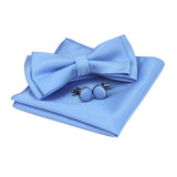 Ensemble de nœuds papillon solides de différentes tailles, haut et bas, nœud papillon uni pour homme, mouchoir, boutons de manchette, coffret cadeau pour hommes, cravates de mode de mariage