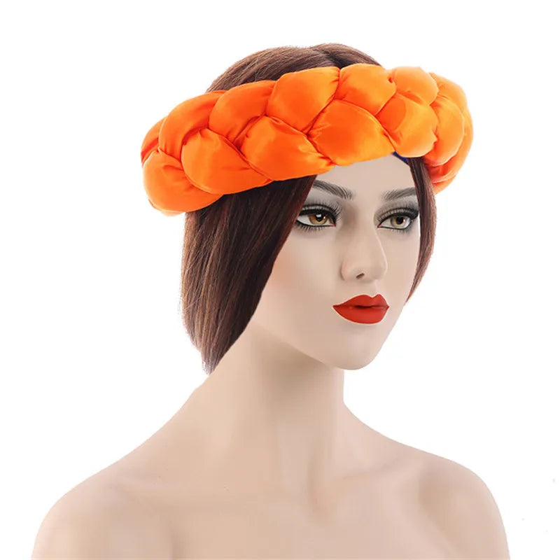 Exaggerated Big Braid Head Band African Raw Silk Turban Cap for Women Lady Nigeria Wedding Party Headpiece Female Headband Mujer