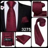 Hi-Tie Coffret cadeau cravate homme vin rouge bordeaux cachemire soie mariage cravate pour homme design tendance qualité mouchoir boutons de manchette livraison directe
