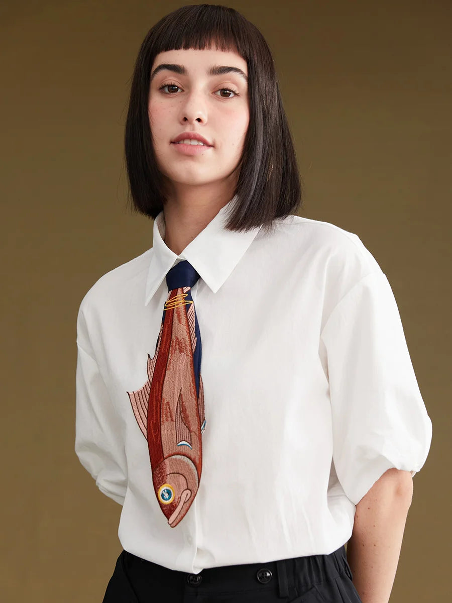【Biutefou】New Arrival Accessories Women Irregular Fun Fish Embroidery Tie