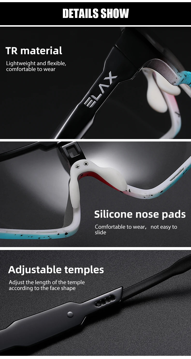 ELAX Brand New Style Photochromic Sunglasses Sports Men Women Mtb Bike Bicycle Eyewear Cycling Glasses