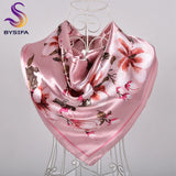 BYSIFA 2020 Rose Dames Foulards Carrés Hijabs Imprimé Mode Élégant Femmes Satin Soie Foulard Foulard De Luxe Doux Cou Foulard