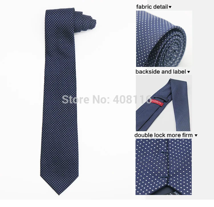 Cravate Huishi 8 cm à pois pour homme, slim, tendance, en polyester et microfibre, à carreaux, pour mariage