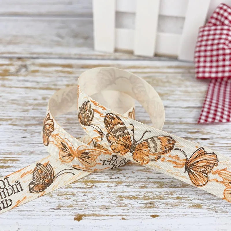 Ruban de coton imprimé floral fait main, 5 mètres, 15 mm, pour décoration de mariage, Noël, bricolage, couture
