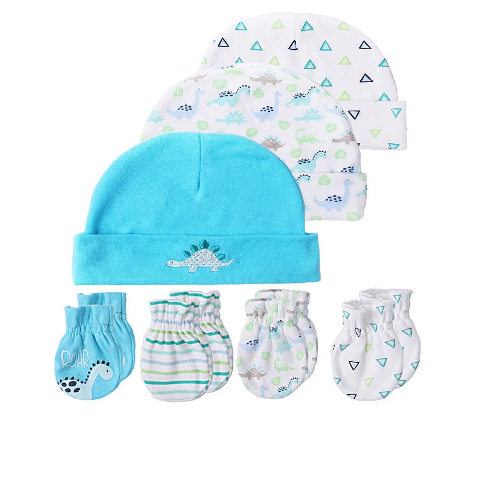 Bonnet et moufles pour nouveau-né, bonnet confortable pour fille et garçon, bonnet et gants en coton pour bébé de 0 à 6 mois