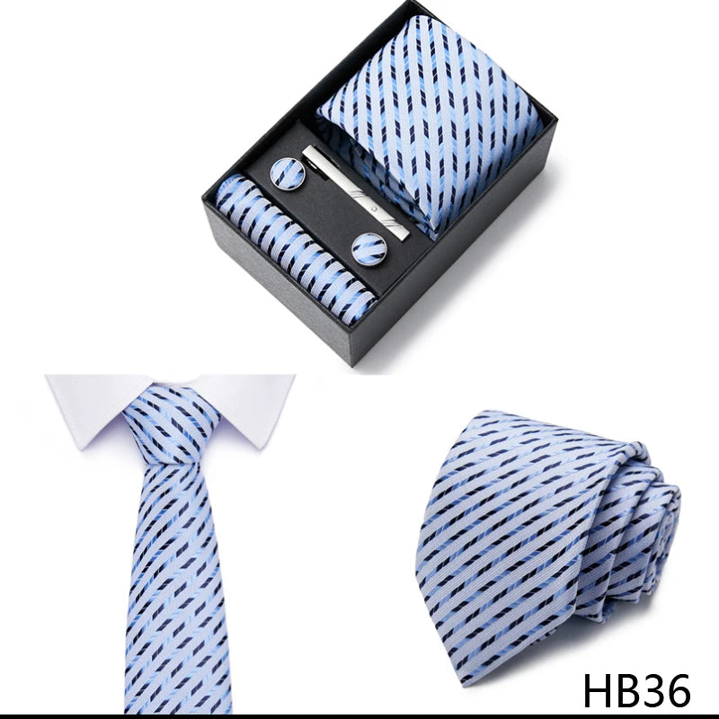 2023 New Style Wedding Gift Tie Pocket Squares Set Necktie Box Men Solid Black Suit Accessories Fit Wedding