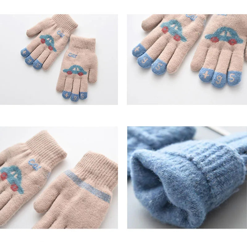 Gants d'hiver tricotés pour enfants de 4 à 8 ans, doux et chauds, motif dessin animé, pour garçons et filles
