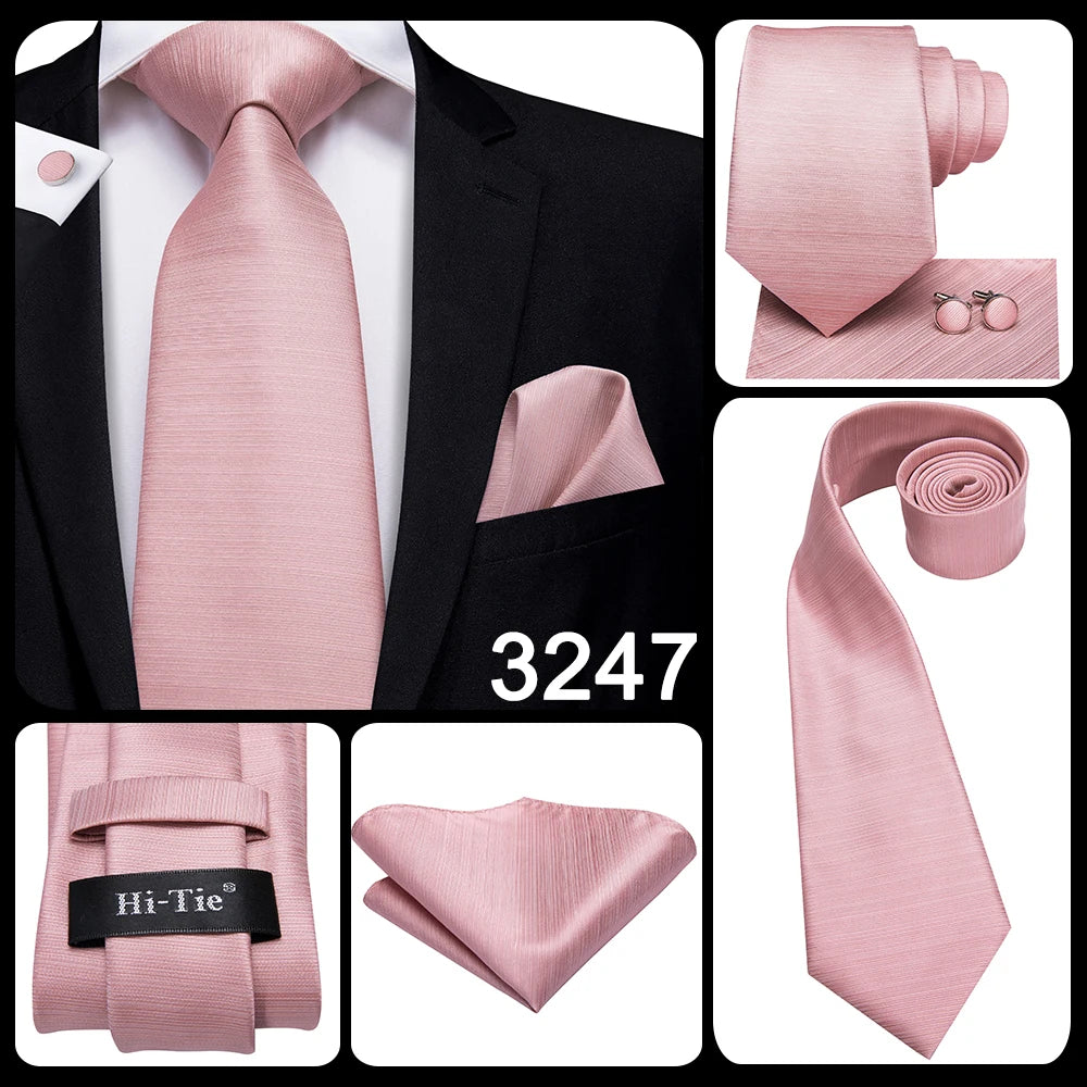 Hi-Tie 100% soie classique pour homme, cravate de mariage corail rose rouge pêche, pochette carrée, boutons de manchette, ensemble de cravates roses pour hommes, cravates cachemire unies