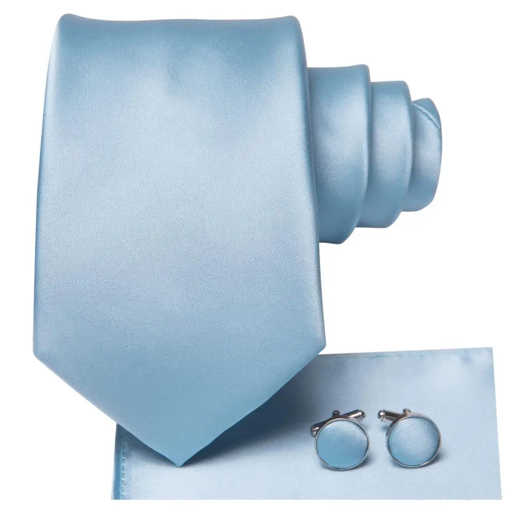 Cravate de mariage en soie unie bleu clair Hi-Tie pour homme, design tendance, boutons de manchette élégants, pour affaires, fête, livraison directe