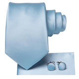 Cravate de mariage en soie unie bleu clair Hi-Tie pour homme, design tendance, boutons de manchette élégants, pour affaires, fête, livraison directe