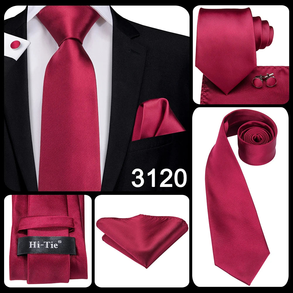 Hi-Tie Coffret cadeau cravate homme vin rouge bordeaux cachemire soie mariage cravate pour homme design tendance qualité mouchoir boutons de manchette livraison directe