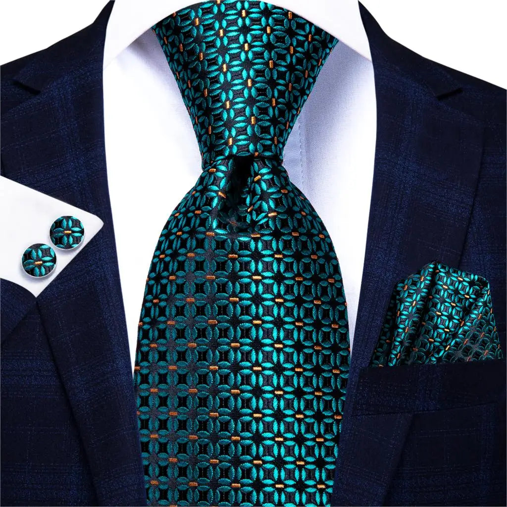 Cravate élégante pour homme, motif cachemire, rayures noires et dorées, en soie, pour mariage, mouchoir, boutons de manchette, pour entreprise, fête, livraison directe