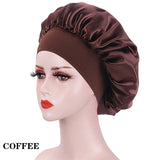 Bonnet de nuit en soie pour femme, noir, rose, violet, avec boucles naturelles bouclées, élastique large et souple, réglable