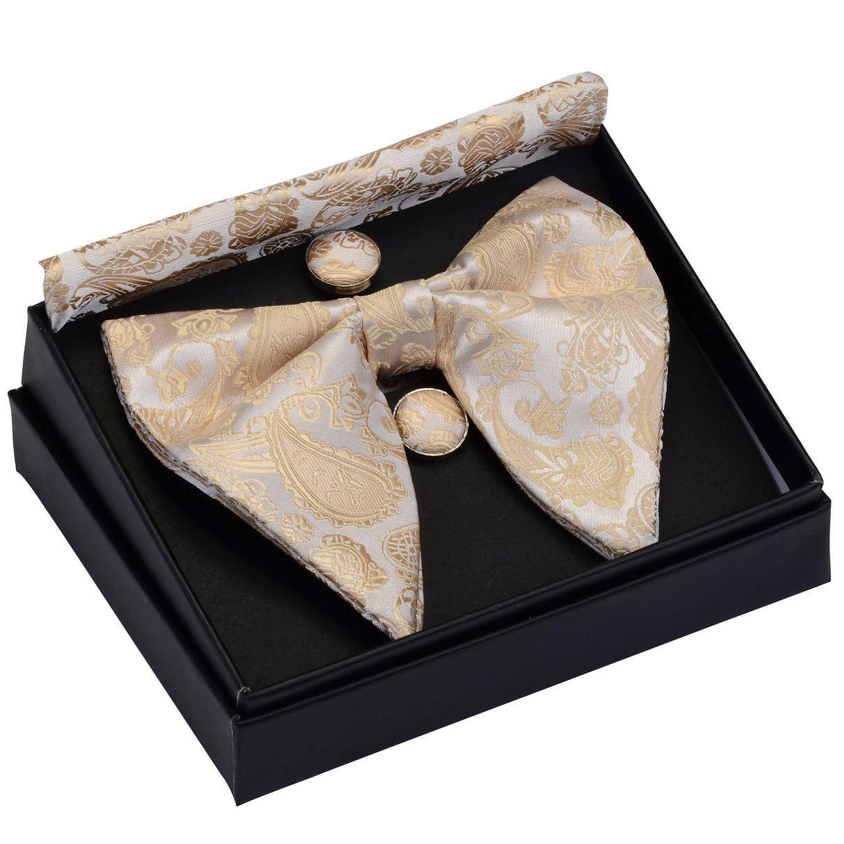 GUSLESON Ensemble de boutons de manchette et pochette pour homme, motif cachemire, bleu, rouge et jaune, avec boîte cadeau, cravate de mariage en soie pour homme