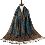 Pashmina Seidenschal Schal Wickel Paisley Jacquard Blumen Bordüren Rave 2 Lagen Wendbar Klassische Quasten Für Damen 70X180cm 200g