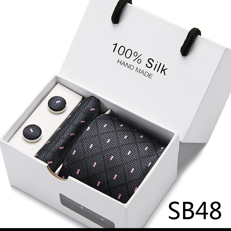 Cravates de marque 100 % soie, coffret cadeau, bureau, homme, classique, fête, mariage, rayées, 7,5 cm, soie, mariage, motif floral, cravate, mouchoir