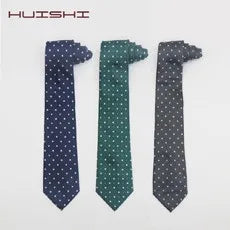 Cravate Huishi 8 cm à pois pour homme, slim, tendance, en polyester et microfibre, à carreaux, pour mariage
