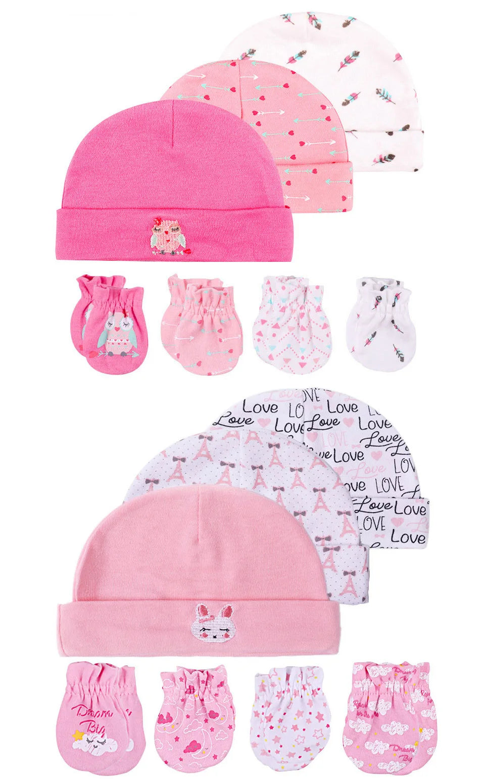 Bonnet et moufles pour nouveau-né, bonnet confortable pour fille et garçon, bonnet et gants en coton pour bébé de 0 à 6 mois