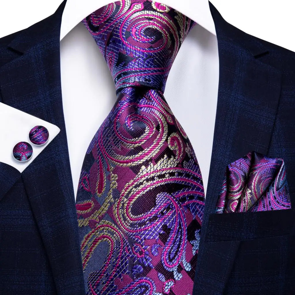 Cravate de mariage en soie à motif cachemire orange et argent pour homme, style créateur, avec boutons de manchette, style tendance, pour soirées d'affaires, livraison directe