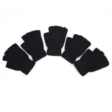 1 par de guantes negros de medio dedo sin dedos para mujer y hombre, de lana tejida, de algodón y con puños, cálidos para entrenar en invierno.