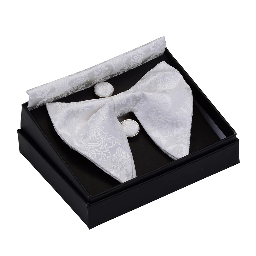 GUSLESON Ensemble de boutons de manchette et pochette pour homme, motif cachemire, bleu, rouge et jaune, avec boîte cadeau, cravate de mariage en soie pour homme