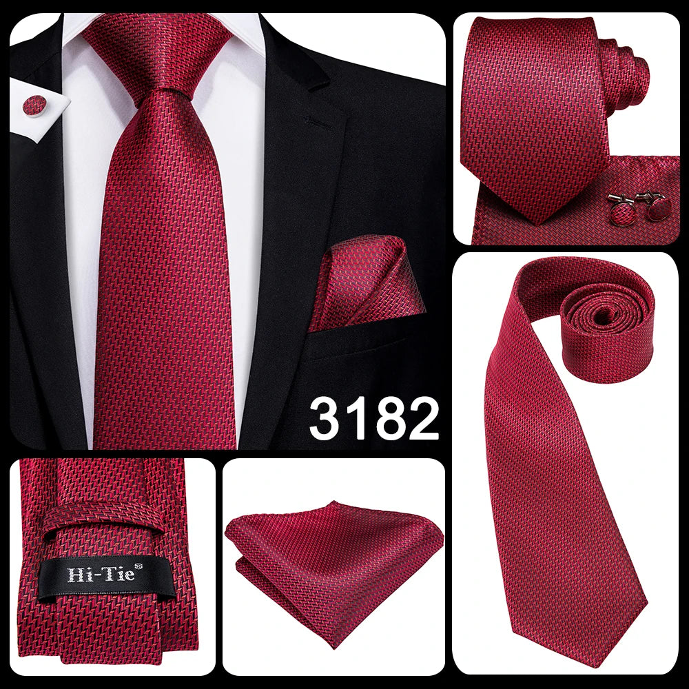 Hi-Tie Coffret cadeau cravate homme vin rouge bordeaux cachemire soie mariage cravate pour homme design tendance qualité mouchoir boutons de manchette livraison directe