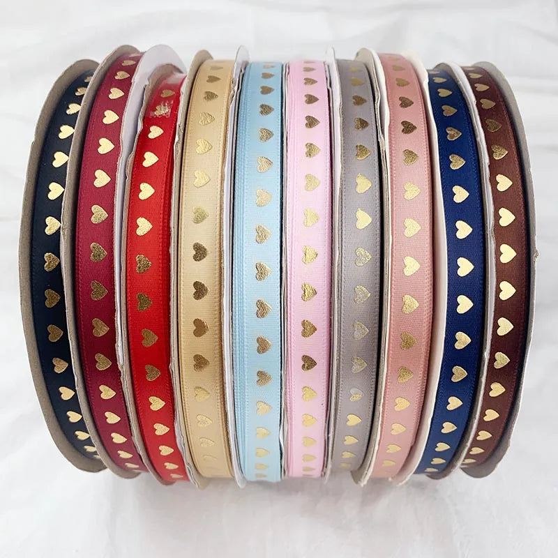 Ruban de satin imprimé cœur, 5 mètres, 10 mm, pour loisirs créatifs, nœuds, emballage cadeau, fête, mariage, décoration de Noël