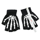 Gants unisexes demi-doigts motif tête de mort pour Halloween, pour l'hiver, mitaines lumineuses, tricotées, pour le cyclisme et le patinage à pied