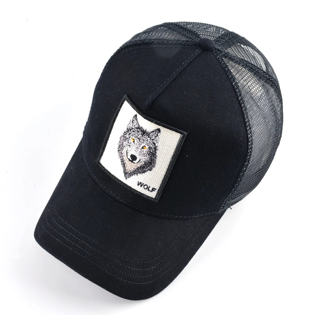 Casquettes de baseball brodées de loup pour hommes, casquette snapback en maille, chapeaux pare-soleil pour femmes, chapeau hip-hop en coton de couleur unie, camionneur