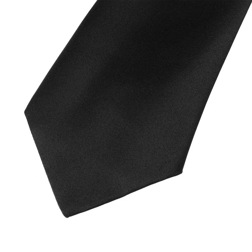 1 cravate rétro noire unie, soyeuse, étroite, fine, lisse, pour femme, fermeture éclair, décontractée, élégante, tendance, unisexe