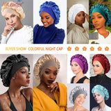 Bonnet de nuit en soie pour femme, noir, rose, violet, avec boucles naturelles bouclées, élastique large et souple, réglable