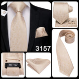 Hi-Tie Cravate de mariage en soie à motif floral, couleur champagne ivoire massif, pour homme, de qualité, avec boutons de manchette, tendance, pour entreprise, livraison directe