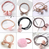 Pink Elastic Hair Bands Cute Rabbit Round Beads Heart Strawberry Rubber Band For Baby Girls Children Women Hair Accessories Gift