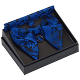 GUSLESON Ensemble de boutons de manchette et pochette pour homme, motif cachemire, bleu, rouge et jaune, avec boîte cadeau, cravate de mariage en soie pour homme