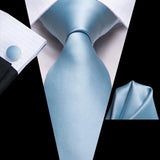 Cravate de mariage en soie unie bleu clair Hi-Tie pour homme, design tendance, boutons de manchette élégants, pour affaires, fête, livraison directe