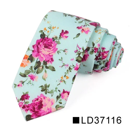 Nouvelle cravate florale pour hommes et femmes, cravate fine en coton pour mariage, cravates décontractées pour hommes, costumes classiques, cravates à imprimé floral
