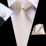 Hi-Tie Cravate de mariage en soie à motif floral, couleur champagne ivoire massif, pour homme, de qualité, avec boutons de manchette, tendance, pour entreprise, livraison directe