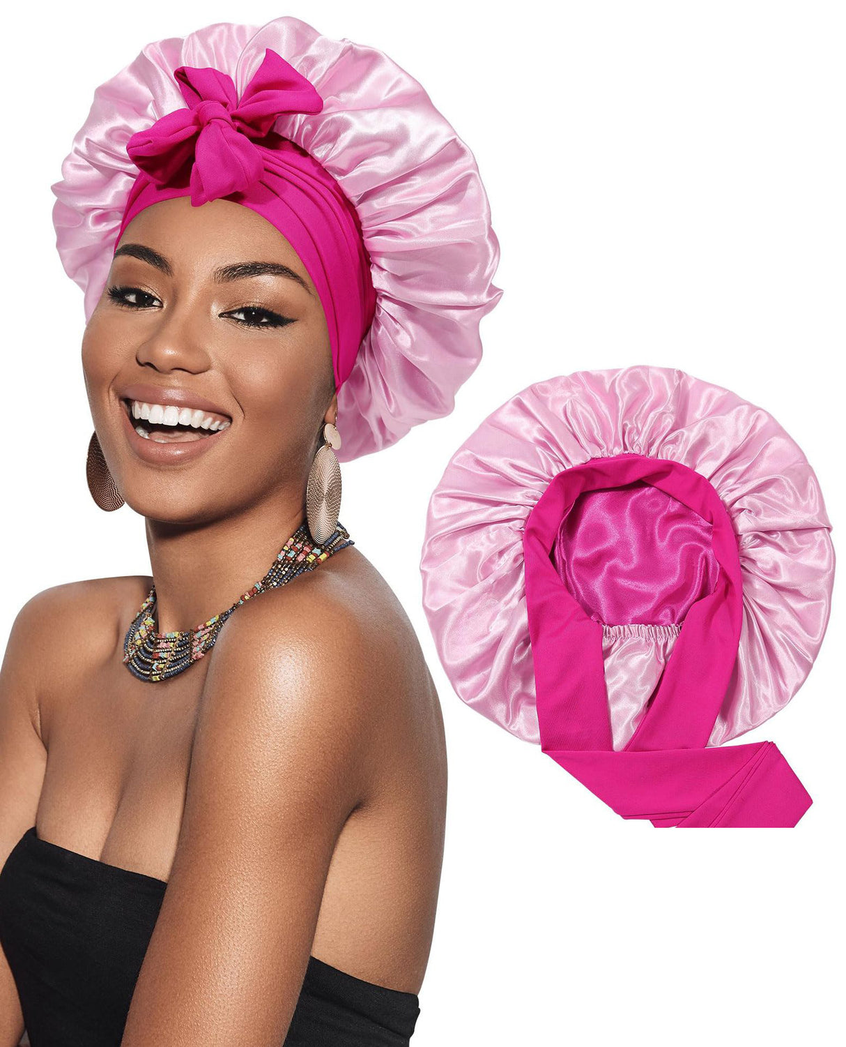 Bonnet de nuit en satin double épaisseur pour femme, bonnet de nuit rond, couvre-chef réversible