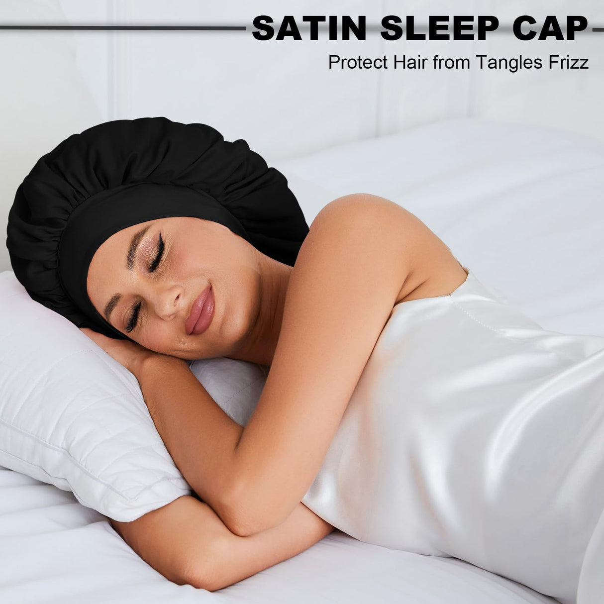 Bonnet de nuit en satin double épaisseur pour femme, bonnet de nuit rond, couvre-chef réversible
