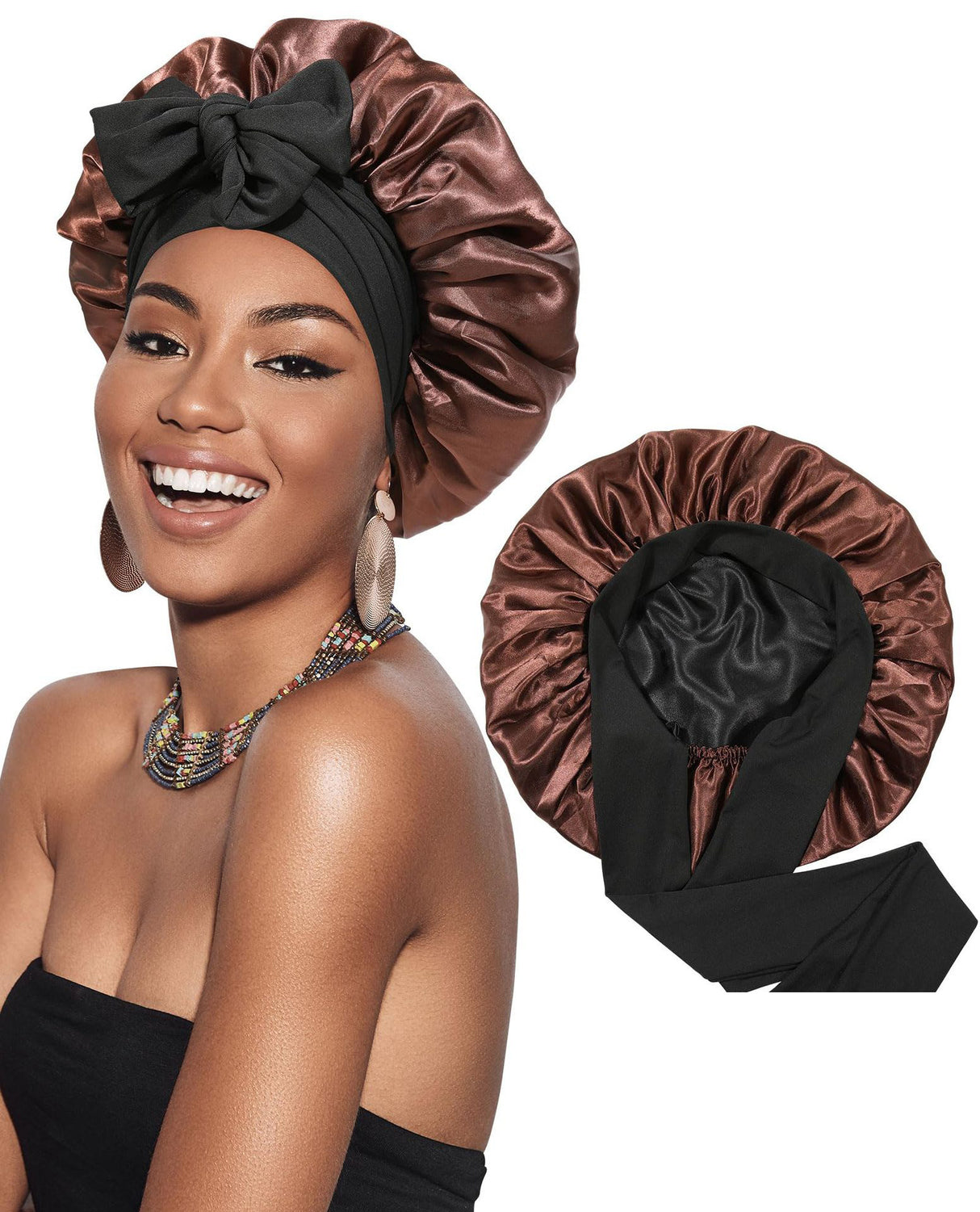 Bonnet de nuit en satin double épaisseur pour femme, bonnet de nuit rond, couvre-chef réversible